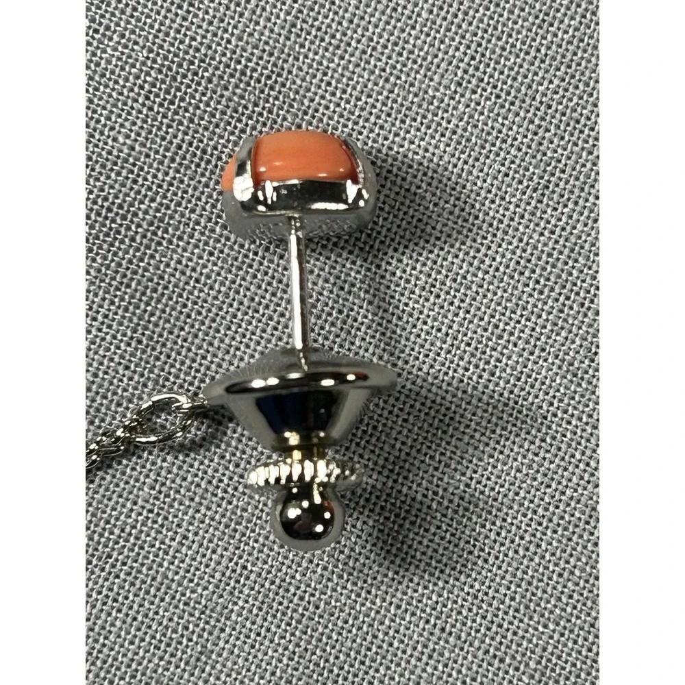 Coral tie clip and tie pin with box coral bead set in‎ silver tone men's fashion